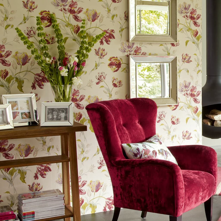 113400 - Laura Ashley - Laura Ashley Gosford Cranberry Wallpaper - Decor Warehouse