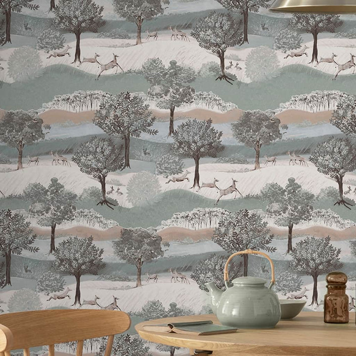 119858 - Laura Ashley - Laura Ashley Hartingdon Jade Green Wallpaper - Decor Warehouse