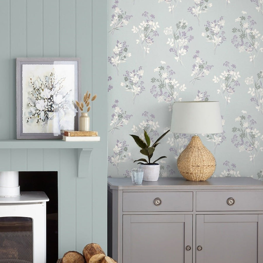 119857 - Laura Ashley - Laura Ashley Igerna Pale Duck Egg Blue Wallpaper - Decor Warehouse