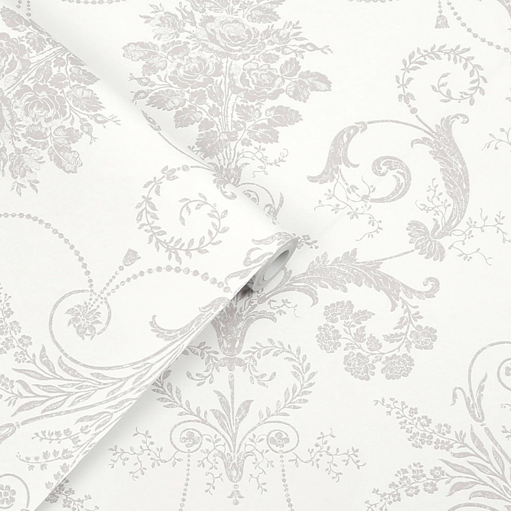 113385 - Laura Ashley - Laura Ashley Josette Dove Grey and White Wallpaper - Decor Warehouse