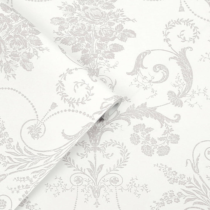 113385 - Laura Ashley - Laura Ashley Josette Dove Grey and White Wallpaper - Decor Warehouse