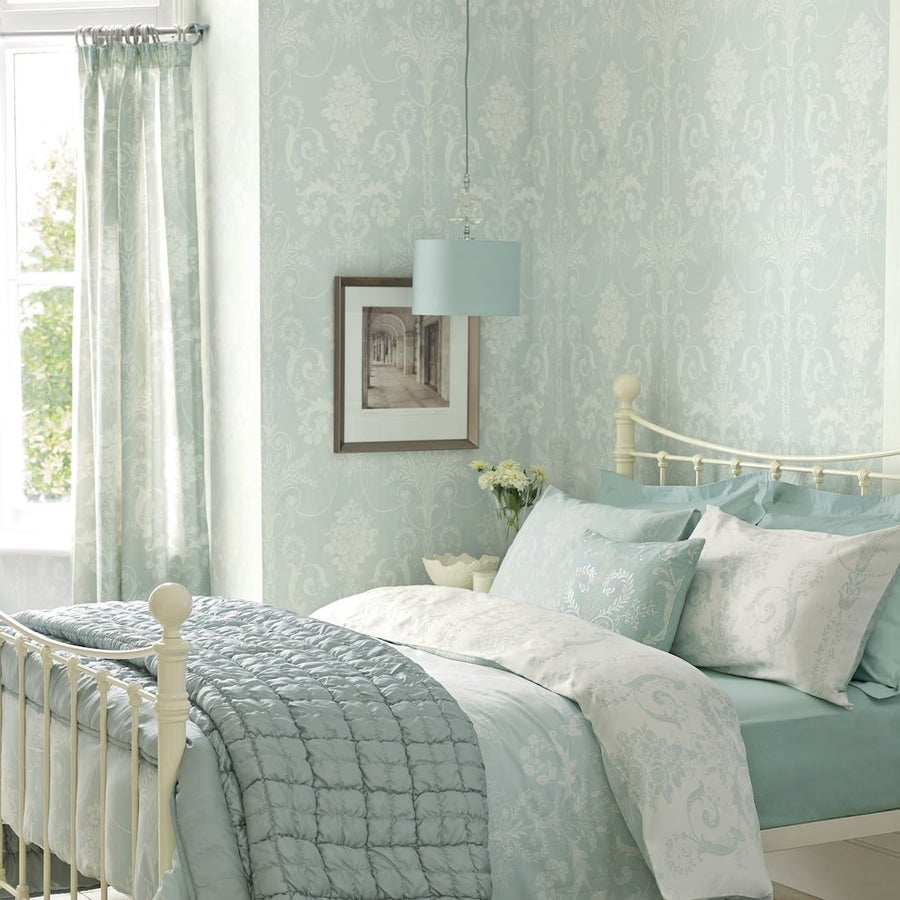 113380 - Laura Ashley - Laura Ashley Josette Duck Egg Wallpaper - Decor Warehouse