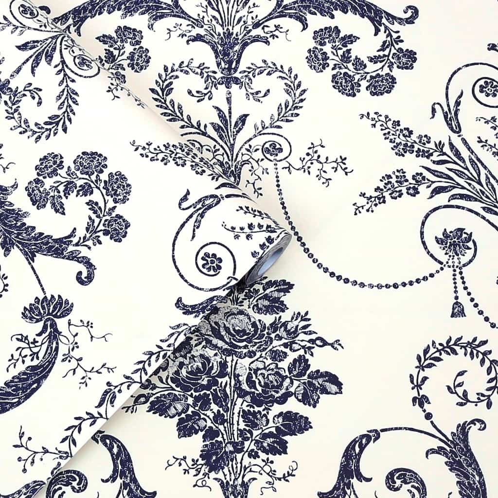 113387 - Laura Ashley - Laura Ashley Josette Off White and Midnight Wallpaper - Decor Warehouse