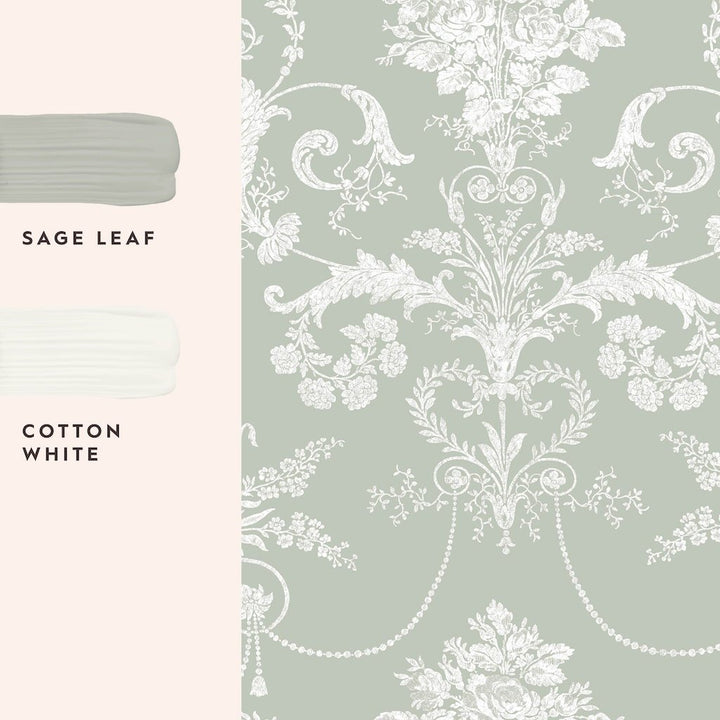 130114 - Laura Ashley - Laura Ashley Josette Sage Green Wallpaper - Decor Warehouse