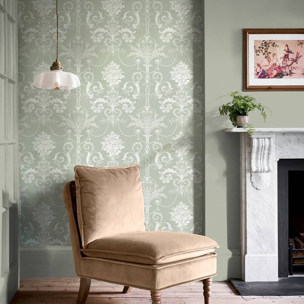 130114 - Laura Ashley - Laura Ashley Josette Sage Green Wallpaper - Decor Warehouse