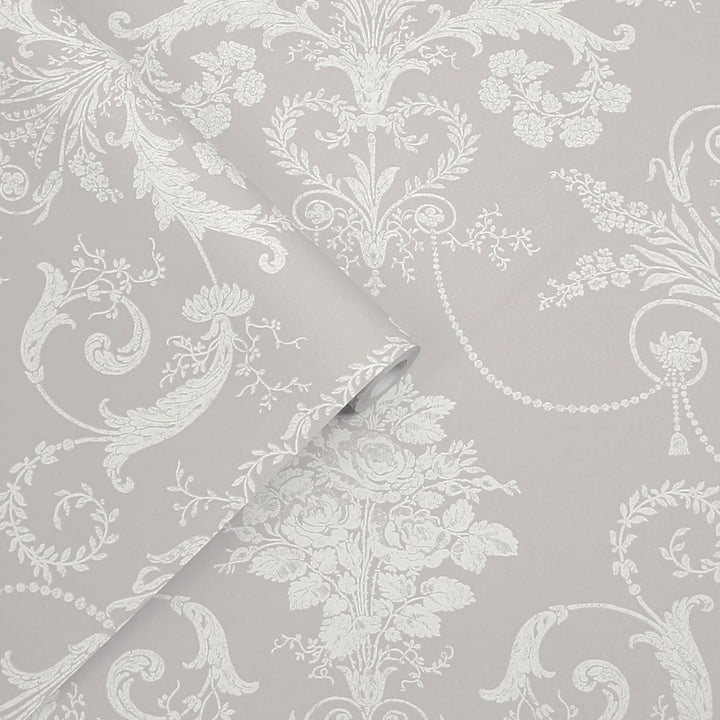 113378 - Laura Ashley - Laura Ashley Josette White Dove Grey Wallpaper - Decor Warehouse