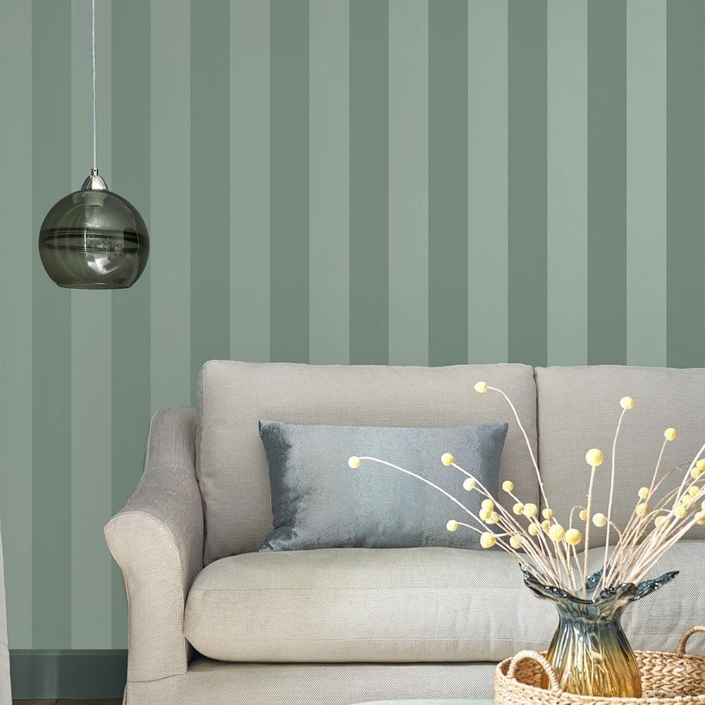 118478 - Laura Ashley - Laura Ashley Lille Pearlescent Stripe Jade Green Wallpaper - Decor Warehouse