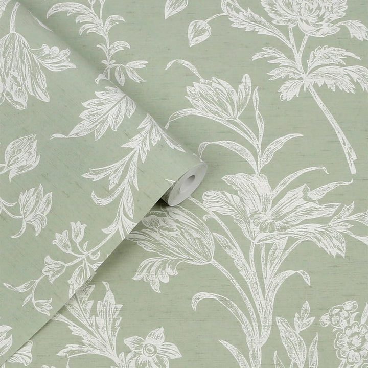 130116 - Laura Ashley - Laura Ashley Lloyd Sage Green Wallpaper - Decor Warehouse