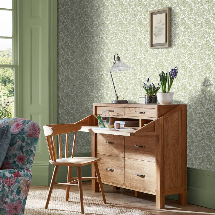 121080 - Laura Ashley - Laura Ashley Louise Moss Green Wallpaper - Decor Warehouse