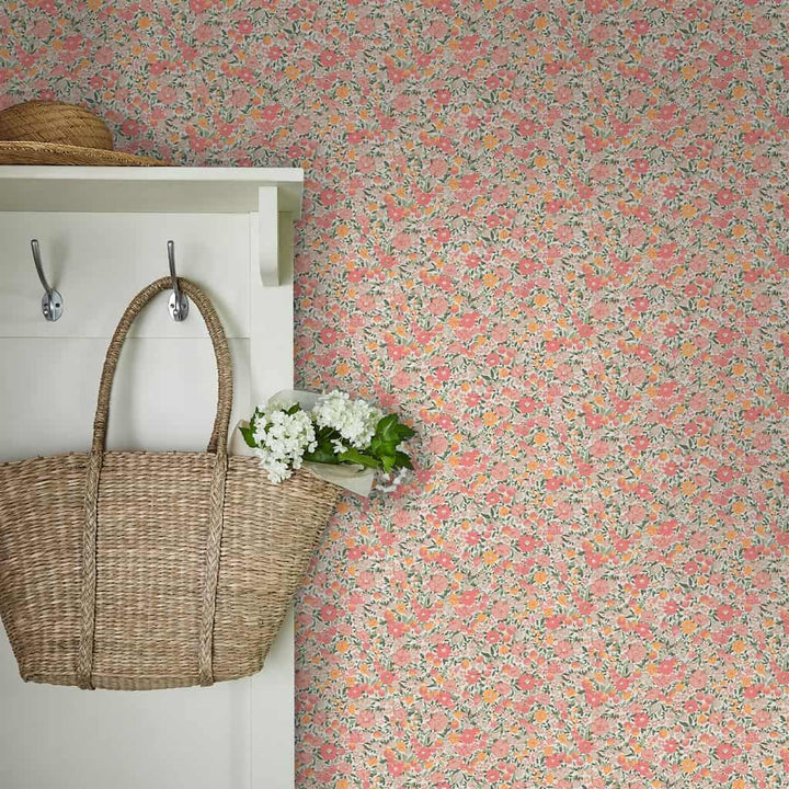 121076 - Laura Ashley - Laura Ashley Loveston Coral Pink Wallpaper - Decor Warehouse