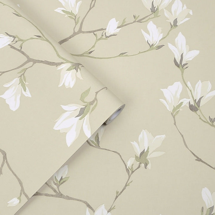 113353 - Laura Ashley - Laura Ashley Magnolia Grove Natural Wallpaper - Decor Warehouse