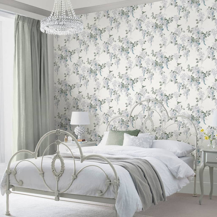 130106 - Laura Ashley - Laura Ashley Mirabelle Pale Seaspray Wallpaper - Decor Warehouse