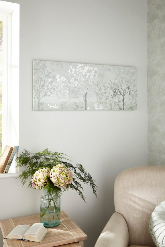 115036 - Graham & Brown - Laura Ashley Misty Woodland Printed Canvas Wall Art - Decor Warehouse