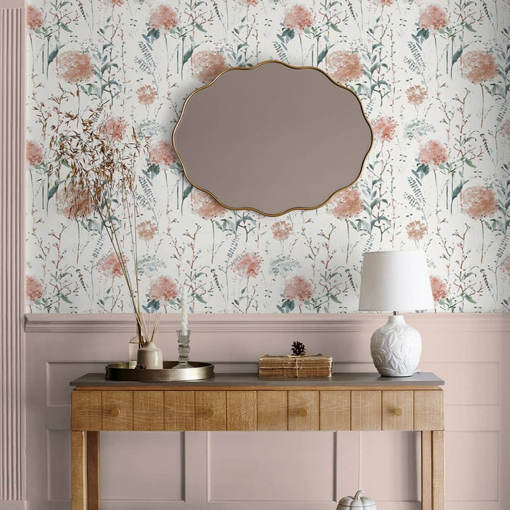 130104 - Laura Ashley - Laura Ashley Pallington Bloom Plaster Pink Wallpaper - Decor Warehouse