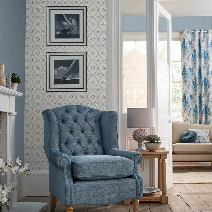 121066 - Laura Ashley - Laura Ashley Pinford Trellis Pale Seaspray Blue Wallpaper - Decor Warehouse