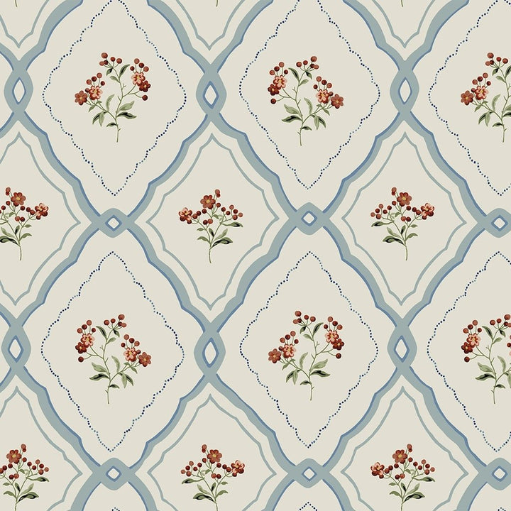 121066 - Laura Ashley - Laura Ashley Pinford Trellis Pale Seaspray Blue Wallpaper - Decor Warehouse