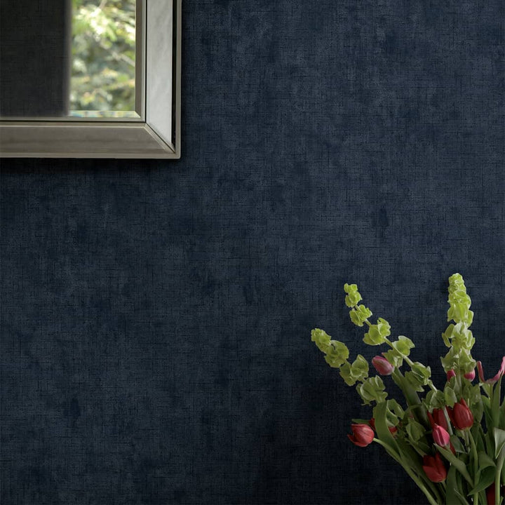 121097 - Laura Ashley - Laura Ashley Plain Midnight Seaspray Wallpaper - Decor Warehouse