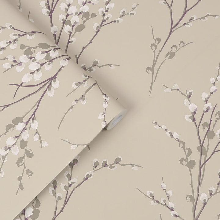 113358 - Laura Ashley - Laura Ashley Pussy Willow Natural Wallpaper - Decor Warehouse