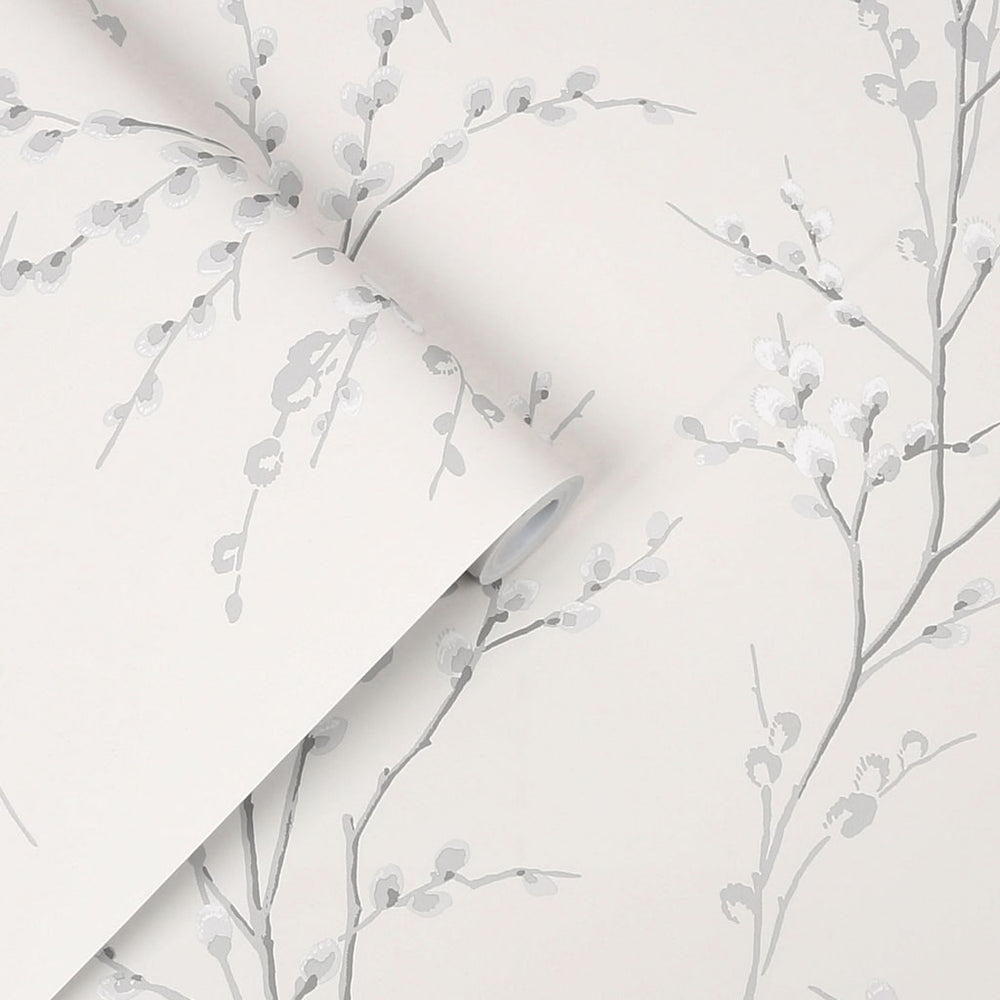 113359 - Laura Ashley - Laura Ashley Pussy Willow Off White and Steel Wallpaper - Decor Warehouse