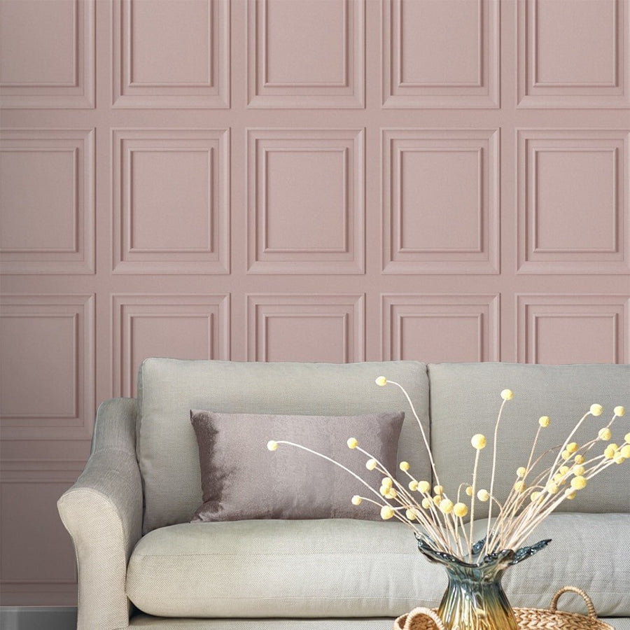 115257 - Laura Ashley - Laura Ashley Redbrook Wood Panel Blush Wallpaper - Decor Warehouse