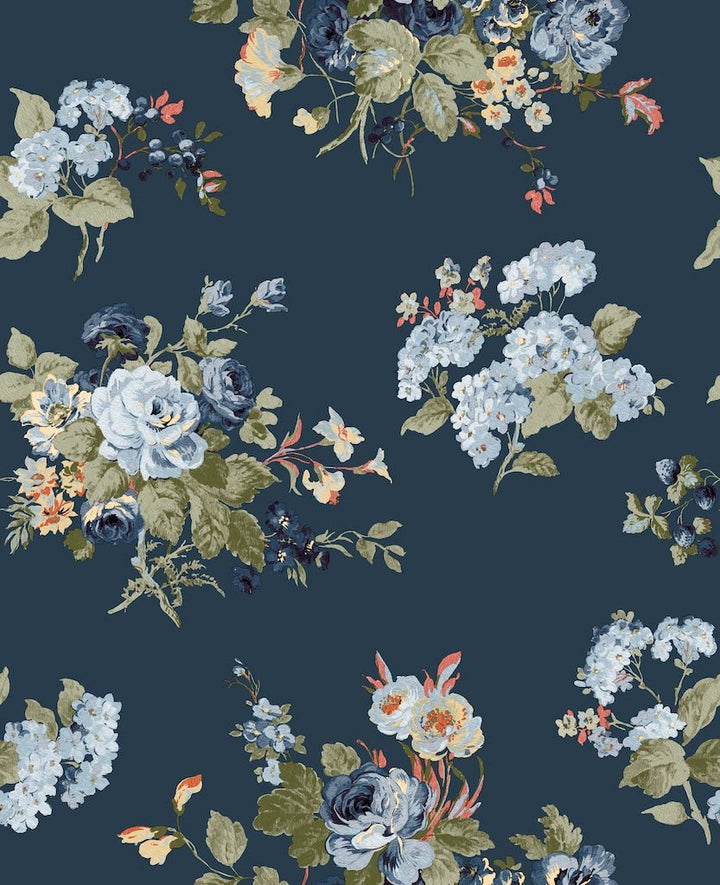 114898 - Laura Ashley - Laura Ashley Rosemore Midnight Seaspray Wallpaper - Decor Warehouse