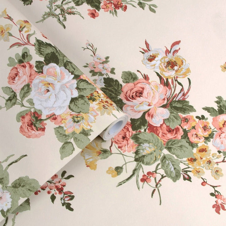 114897 - Laura Ashley - Laura Ashley Rosemore Pale Sable Wallpaper - Decor Warehouse