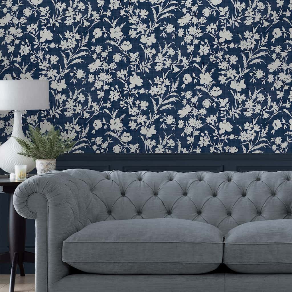 119854 - Laura Ashley - Laura Ashley Rye Midnight Seaspray Blue Wallpaper - Decor Warehouse