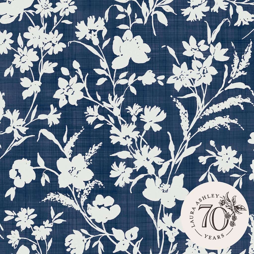 119854 - Laura Ashley - Laura Ashley Rye Midnight Seaspray Blue Wallpaper - Decor Warehouse