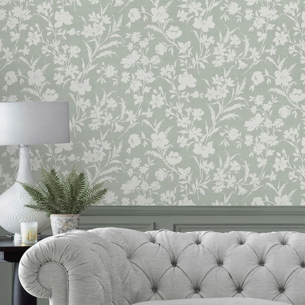 119855 - Laura Ashley - Laura Ashley Rye Sage Green Wallpaper - Decor Warehouse