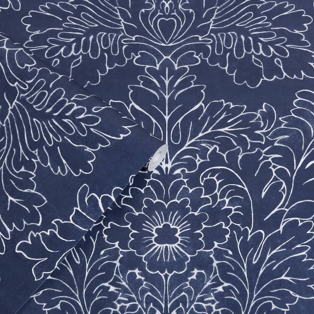 119852 - Laura Ashley - Laura Ashley Silchester Midnight Seaspray Blue Wallpaper - Decor Warehouse