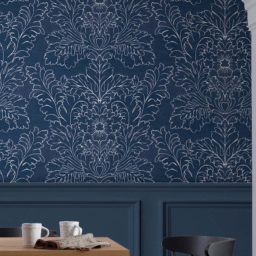 119852 - Laura Ashley - Laura Ashley Silchester Midnight Seaspray Blue Wallpaper - Decor Warehouse