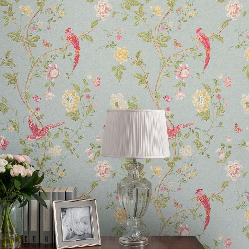 113392 - Laura Ashley - Laura Ashley Summer Palace Duck Egg Wallpaper - Decor Warehouse