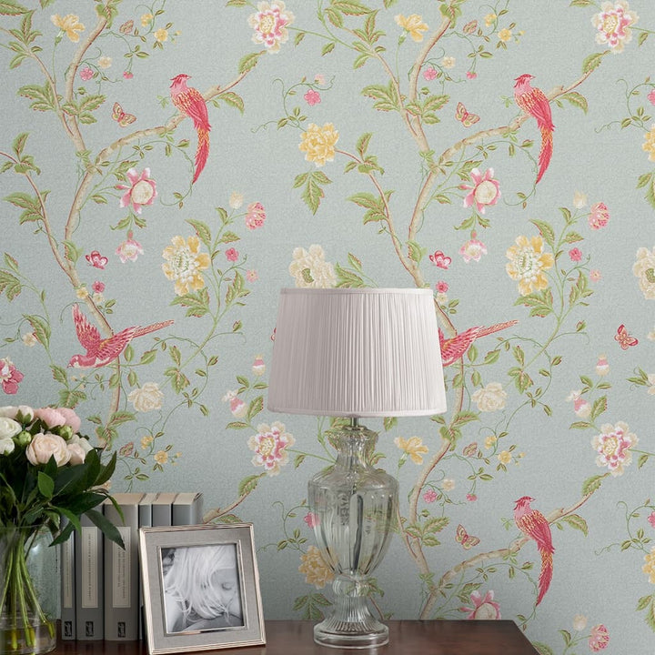 113392 - Laura Ashley - Laura Ashley Summer Palace Duck Egg Wallpaper - Decor Warehouse