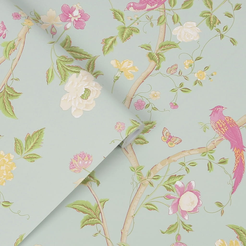 113392 - Laura Ashley - Laura Ashley Summer Palace Duck Egg Wallpaper - Decor Warehouse