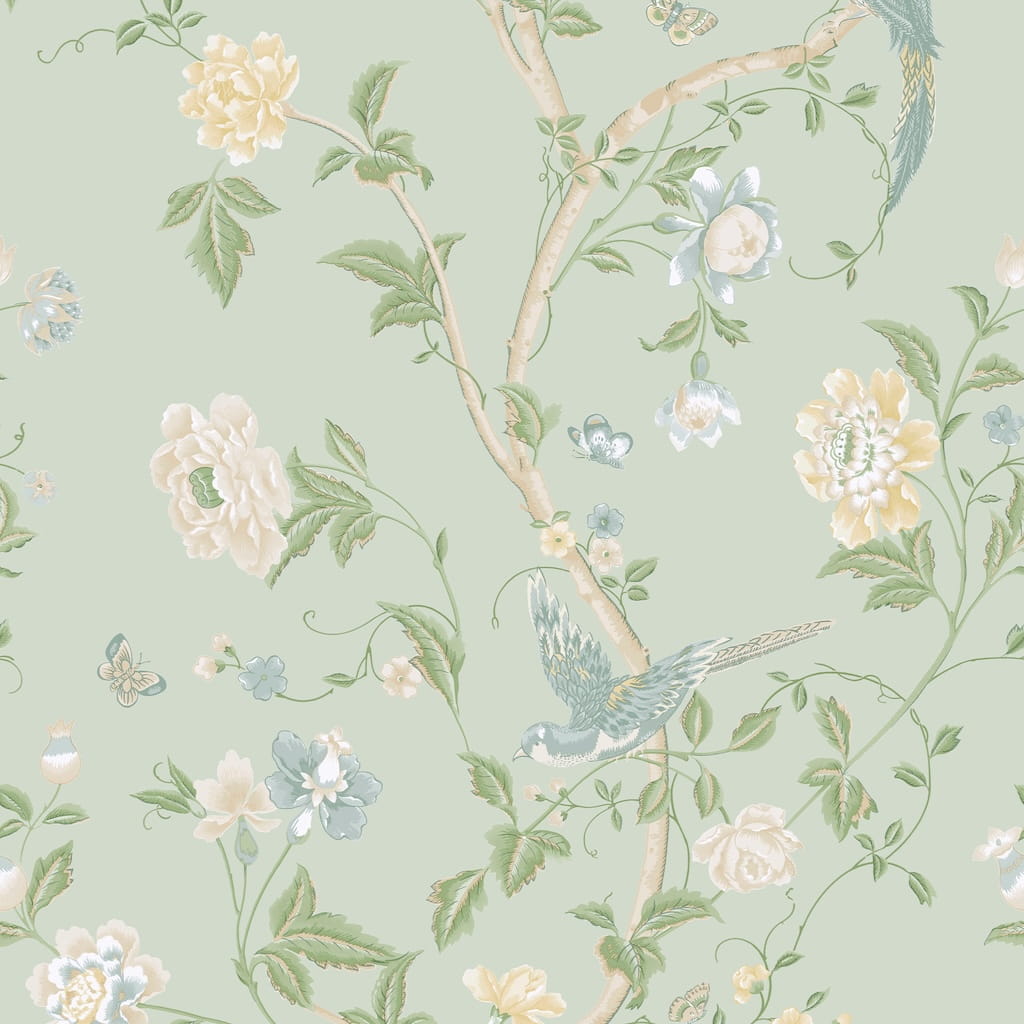 121407 - Laura Ashley - Laura Ashley Summer Palace Eau De Nil Wallpaper - Decor Warehouse