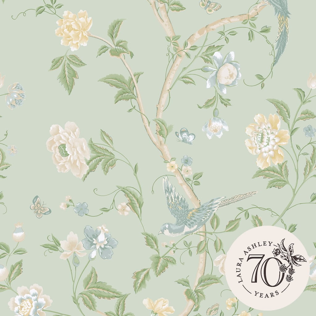 121407 - Laura Ashley - Laura Ashley Summer Palace Eau De Nil Wallpaper - Decor Warehouse