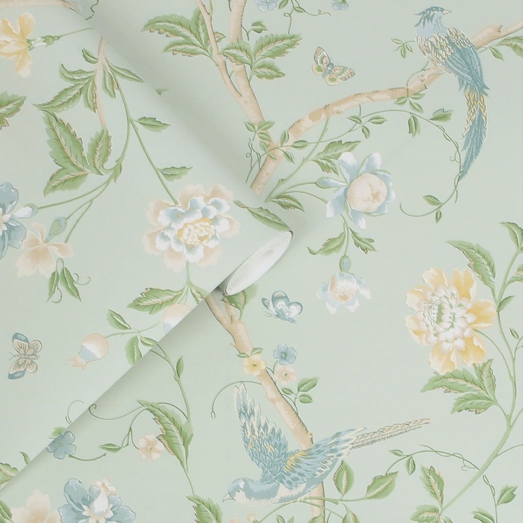 121407 - Laura Ashley - Laura Ashley Summer Palace Eau De Nil Wallpaper - Decor Warehouse