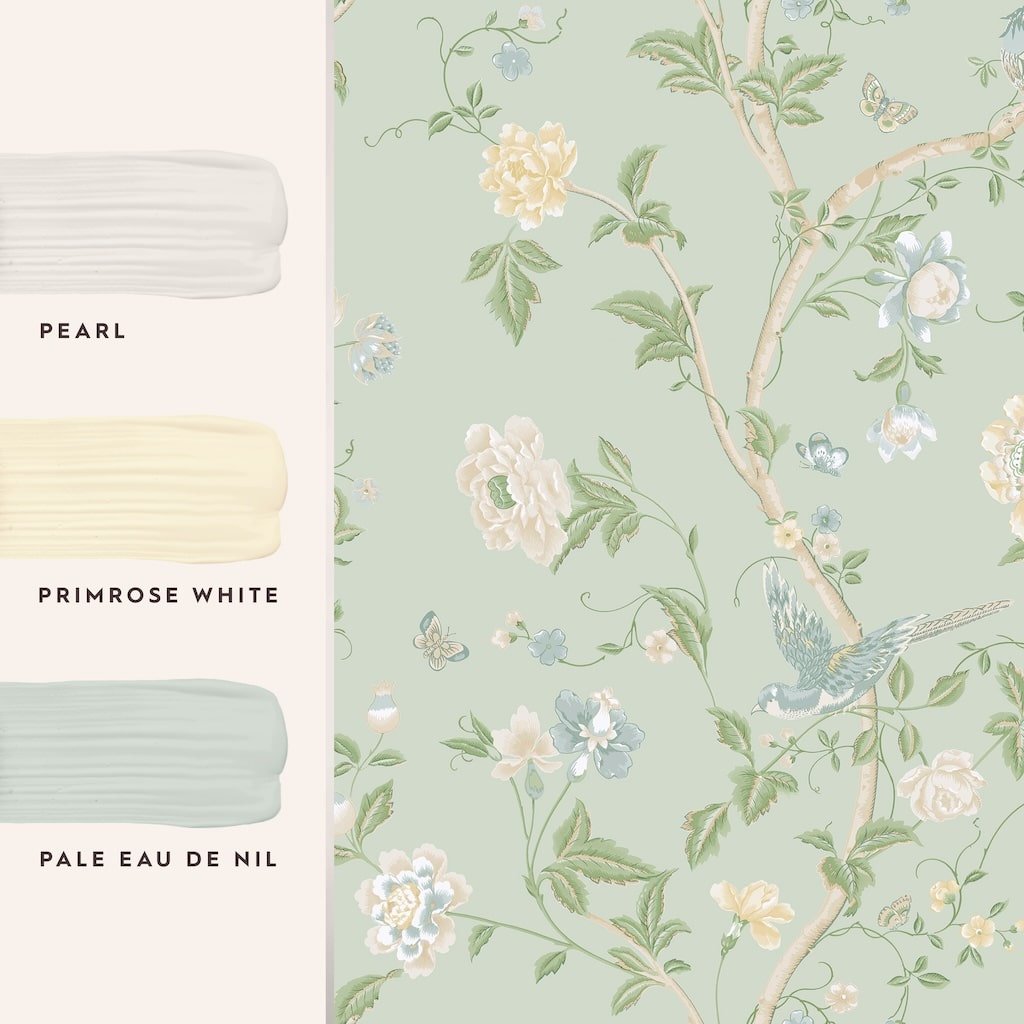 121407 - Laura Ashley - Laura Ashley Summer Palace Eau De Nil Wallpaper - Decor Warehouse