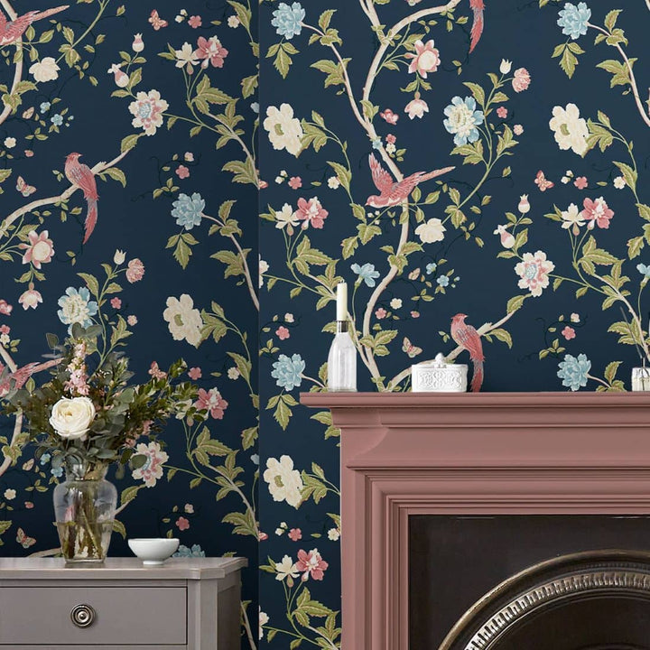 120134-Laura Ashley-Laura Ashley Summer Palace Midnight Blue Wallpaper-Decor Warehouse