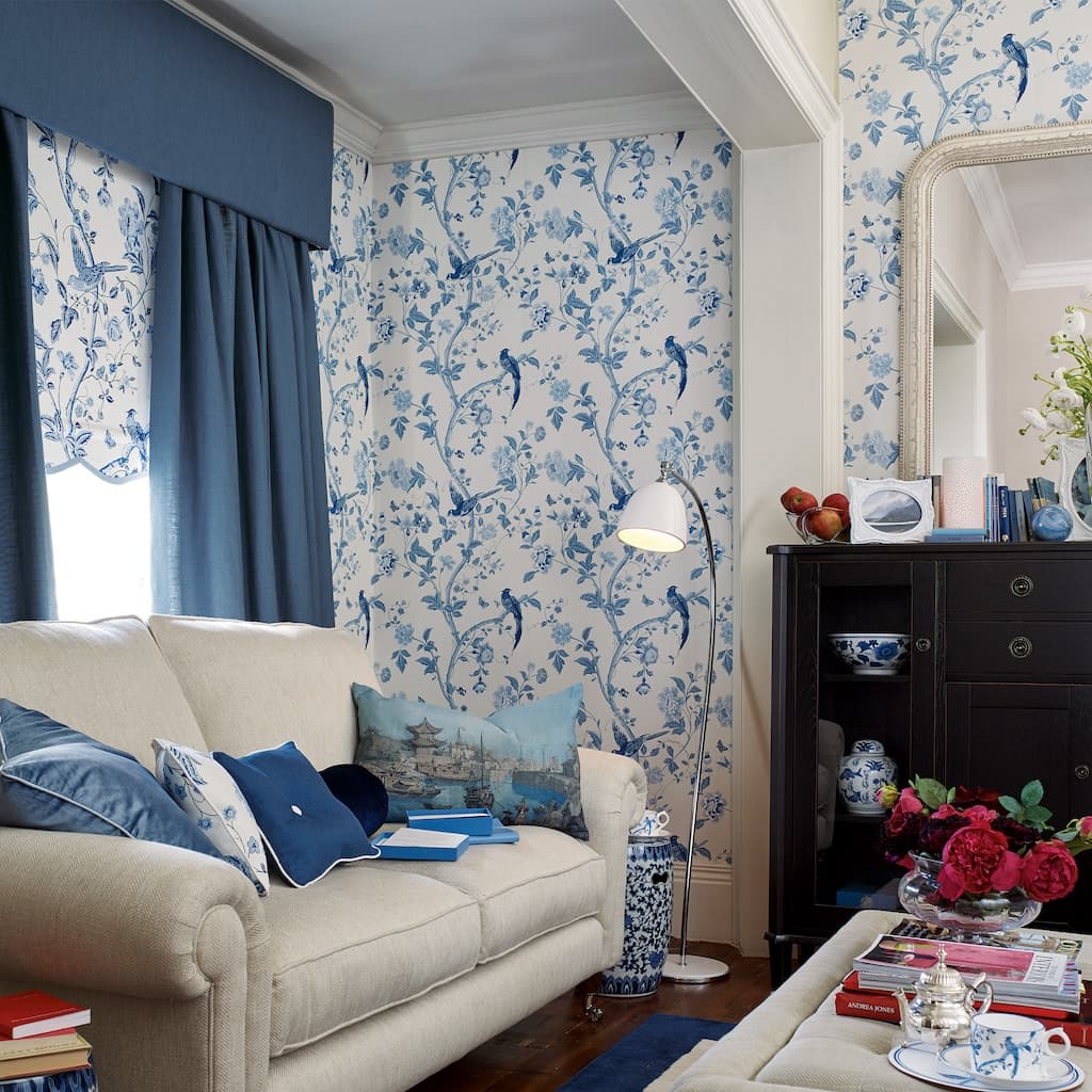 113390 - Laura Ashley - Laura Ashley Summer Palace Royal Blue Wallpaper - Decor Warehouse