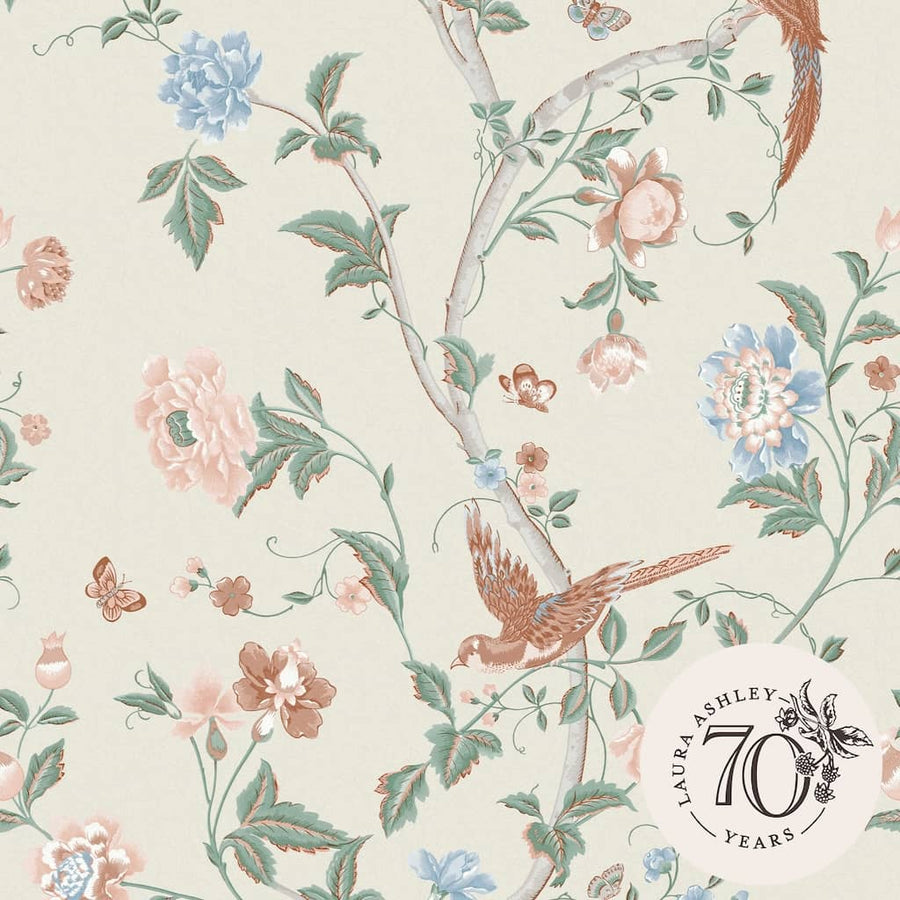 120133 - Laura Ashley - Laura Ashley Summer Palace Sage Apricot Wallpaper - Decor Warehouse