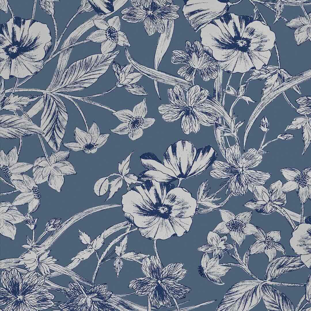 118486 - Laura Ashley - Laura Ashley Summerhill Midnight Blue Wallpaper - Decor Warehouse