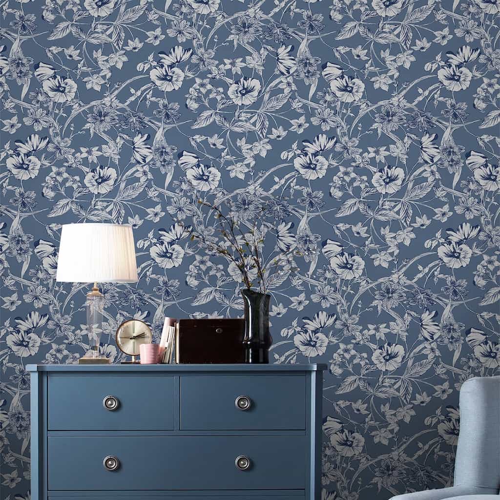 118486 - Laura Ashley - Laura Ashley Summerhill Midnight Blue Wallpaper - Decor Warehouse