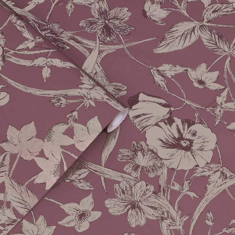 121086 - Laura Ashley - Laura Ashley Summerhill Pale Blackberry Wallpaper - Decor Warehouse