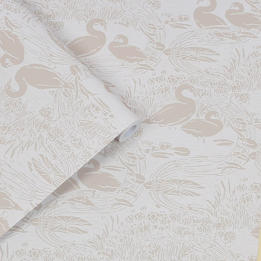 118471 - Laura Ashley - Laura Ashley Swans Dove Grey Wallpaper - Decor Warehouse