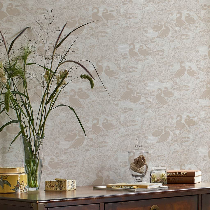 118471 - Laura Ashley - Laura Ashley Swans Dove Grey Wallpaper - Decor Warehouse