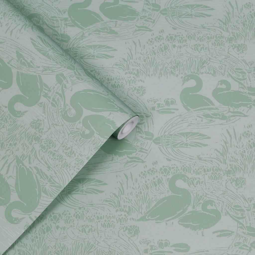 118472 - Laura Ashley - Laura Ashley Swans Jade Green Wallpaper - Decor Warehouse