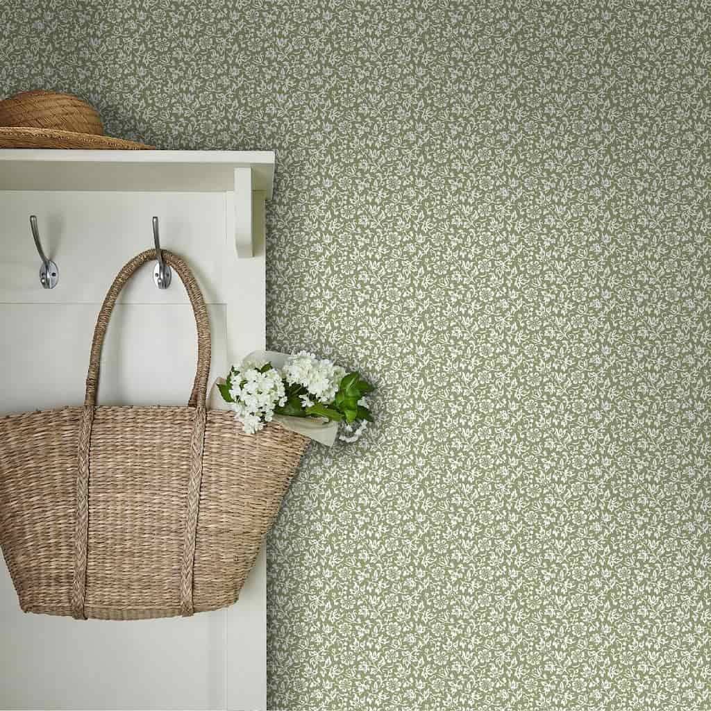 121077 - Laura Ashley - Laura Ashley Sweet Alyssum Moss Green Wallpaper - Decor Warehouse