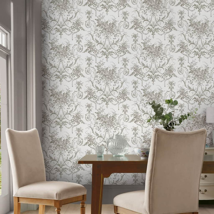 130111 - Laura Ashley - Laura Ashley Tuileries Dark Dove Grey Wallpaper - Decor Warehouse