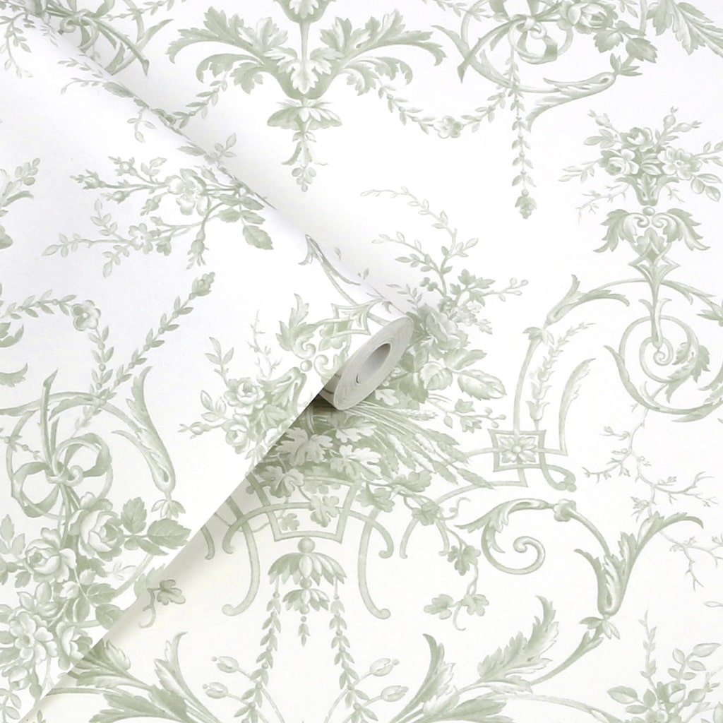 130112 - Laura Ashley - Laura Ashley Tuileries Sage Green Wallpaper - Decor Warehouse